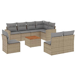 vidaXL Salon de jardin avec coussins 9 pcs beige résine tressée