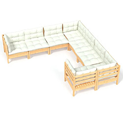 Maison Chic Salon de jardin 8 pcs + coussins - Mobilier/Meubles de jardin - Table et chaises d'extérieur crème Bois de pin massif -MN72658