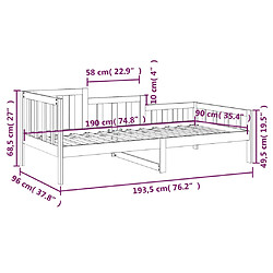 vidaXL Lit de jour sans matelas marron miel 90x190 cm bois pin massif pas cher