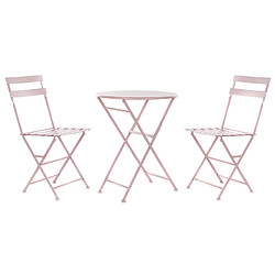 Pegane Ensemble de jardin avec table et 2 fauteuils en métal coloris rose