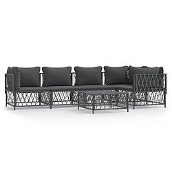 vidaXL Salon de jardin avec coussins 6 pcs anthracite acier