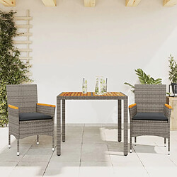 vidaXL Ensemble à manger de jardin et coussins 3 pcs gris rotin acacia