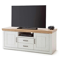 Avis Pegane Meuble TV en pin blanc et chêne - L.158 x H.63 x P.52 cm