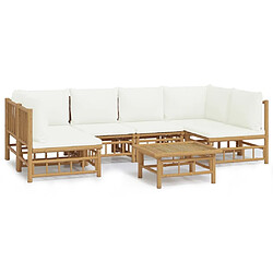 Maison Chic Salon de jardin 7 pcs + coussins - Mobilier/Meubles de jardin - Table et chaises d'extérieur blanc crème bambou -MN55286