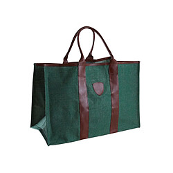 Aubry Gaspard Sac à bûches en jute vert et cuir.