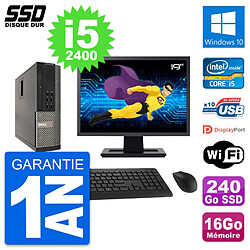 PC Dell 990 SFF Ecran 19" Intel i5-2400 RAM 16Go SSD 240Go Windows 10 Wifi - Occasion