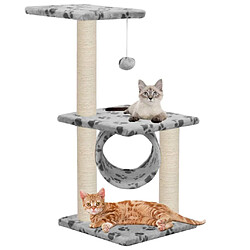 Helloshop26 Arbre à chat griffoir grattoir niche jouet animaux peluché en sisal 65 cm gris motif de pattes 3702104