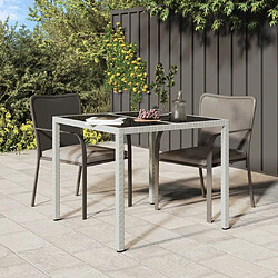 vidaXL Table de jardin 90x90x75cm Verre trempé et résine tressée Blanc