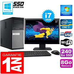 PC Tour DELL 7010 Core I7-2600 Ram 8Go Disque 240 Go SSD Wifi W7 Ecran 22" - Occasion