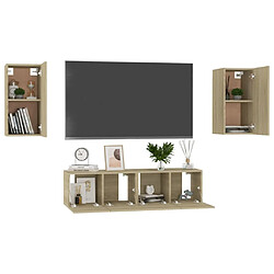 Avis Maison Chic Ensemble de meubles TV 4 pcs | Banc TV Moderne pour salon | Meuble de Rangement - Chêne sonoma Aggloméré -MN29523