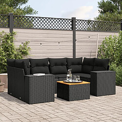 vidaXL Salon de jardin 7 pcs avec coussins noir résine tressée