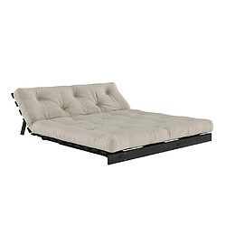 Acheter Inside 75 Canapé convertible futon ROOTS pin laqué noir matelas 160 x 200 cm coloris lin