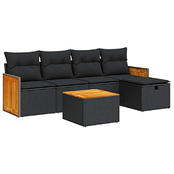 vidaXL Salon de jardin 6 pcs avec coussins noir résine tressée