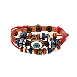 YP Select 3 Layered Fashion Charm Bracelet réglable en faux cuir en bois avec oeil rouge