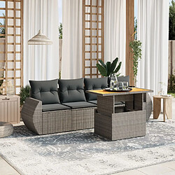 vidaXL Salon de jardin 5 pcs avec coussins gris résine tressée