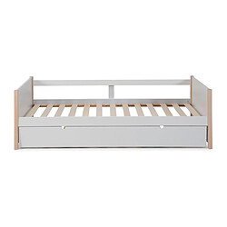 Vente-Unique Lit gigogne 2 x 90 x 190 cm - MDF, pin et métal - Blanc et naturel + Matelas - MAREKI pas cher