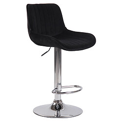 Decoshop26 Tabouret de bar chaise haute x1 en velours noir coutures verticales support en métal chromé 10_0005108