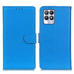 Etui en PU texture litchi avec support, bleu pour votre Realme 8i