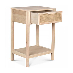 Wadiga Table de Chevet Bois 1 Tiroir Cannage Rotin - Longueur 40cm