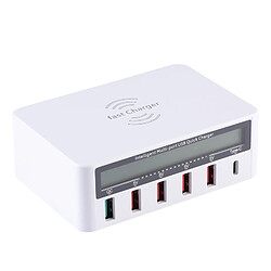 Wewoo WLX-818F Recharge sans fil 6 en 1 10W QC3.0 + Chargeur USB-C / Type-C + 4 ports USB avec écran LCD intelligent