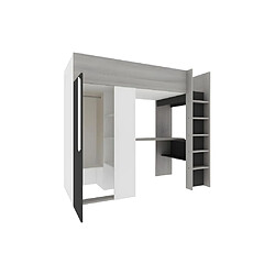 Vente-Unique Lit mezzanine 90 x 200 cm avec armoire et bureau - Anthracite et blanc - NICOLAS II pas cher