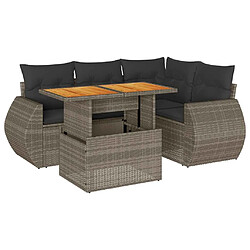 vidaXL Salon de jardin 5 pcs avec coussins gris résine tressée