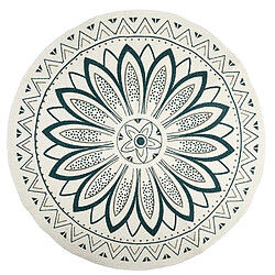 Toilinux Tapis rond imprimé mandala - Diamètre 90 cm - vert