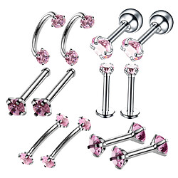 Avis 12pcs acier inoxydable couleur bijoux rose piercing nez ongles zircon