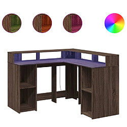 Helloshop26 Bureau table poste de travail meuble d'ordinateur informatique étude et lumières LED chêne bois d'ingénierie brun 02_0023793