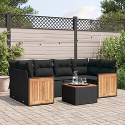 Maison Chic Ensemble Tables et chaises d'extérieur 7pcs avec coussins,Salon de jardin noir résine tressée -GKD628566