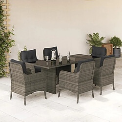 Maison Chic Ensemble à manger d'extérieur 7 pcs avec coussins,Salon de jardin,Mobilier de jardin gris rotin -GKD766058