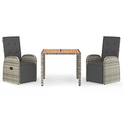 Salle à manger de jardin 3 pcs,Table et chaise à dîner avec coussins Gris -MN94715