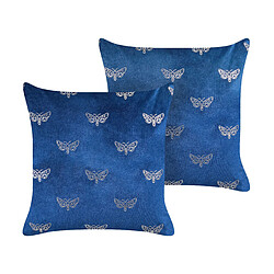 Beliani Lot de 2 coussins YUZURI Velours 45 x 45 cm Animal Bleu marine