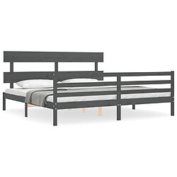 Maison Chic Lit adulte - Cadre Structure de lit avec tête de lit Contemporain gris 200x200 cm bois massif -MN55995