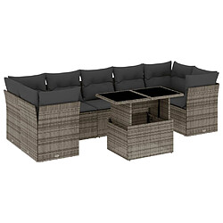 vidaXL Salon de jardin 8 pcs avec coussins gris résine tressée