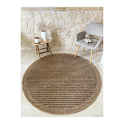 Avril Paris Tapis extérieur rond - 120cm - naturel - 100% polypropylène résistant aux UV - 1400 gr/m2 - KAFÉ