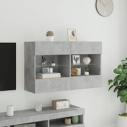 Maison Chic Meuble TV mural, Banc TV avec lumières LED pour salon, Meuble de rangement gris béton 98,5x30x60,5 cm -GKD79173 pas cher