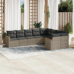 Maison Chic Salon de jardin 9 pcs avec coussins | Ensemble de Table et chaises | Mobilier d'Extérieur gris résine tressée -GKD38686