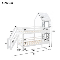 KOMHTOM Lits Superposés Cabane - 90 X 200 cm - Avec Protection Antichute Et Grille - Structure En Pin - Blanc pas cher