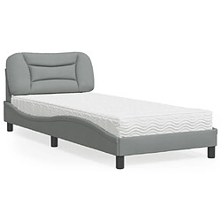 Vidaxl Lit avec matelas gris clair 90x190 cm tissu