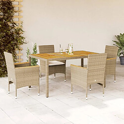 vidaXL Ensemble à manger de jardin et coussins 5pcs beige rotin acacia