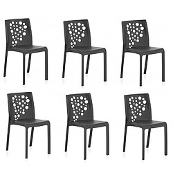 Pegane Lot de 6 chaises de jardin empilables en résine coloris anthracite - Longueur 48 x Profondeur 54 x Hauteur 81 cm