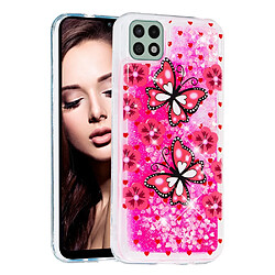 Coque en TPU anti-rayures, motif sables mouvants à paillettes papillon rose pour votre Samsung Galaxy A22 5G (EU Version)