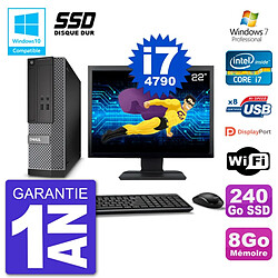 PC Dell 3020 SFF Ecran 22" Intel i7-4790 RAM 8Go SSD 240Go Graveur DVD Wifi W7 - Occasion