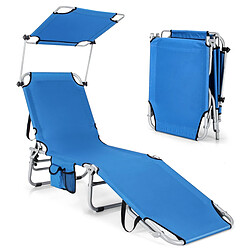 Helloshop26 Chaise longue pliante inclinable avec auvent rotatif à 360° charge 150kg bain de soleil réglable à 5 positions métal antirouille bleu 20_0008176