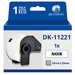 123Consommables Étiquettes compatibles Brother DK11221 - 23x23 mm - 1000 unités - Texte noir sur fond blanc