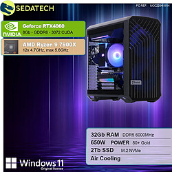 Sedatech Workstation Compact ATX • AMD Ryzen 9 7900X • RTX4060 • 32Go DDR5 • 2To SSD M.2 • Windows 11