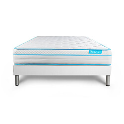 Bodycare Ensemble 140x190 matelas BodyMax micro ressorts ensachés et mémoire de forme + sommier kit blanc