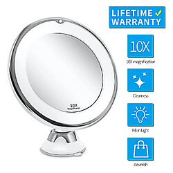 Universal Miroir de salle de bain 10x commode de maquillage avec une lumière LED dans la salle de bains, main dans la main pour agrandir le maquillage miroir(Argent)