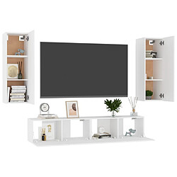 Avis Maison Chic Ensemble de meubles TV 4 pcs | Banc TV Moderne pour salon | Meuble de Rangement - Blanc Aggloméré -MN20761